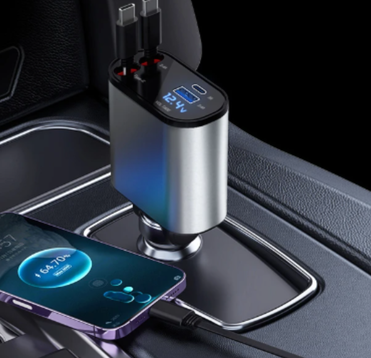 Cargador 4 en 1 retráctil para auto