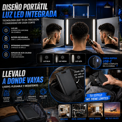 👉 Resultados de barbería desde casa con visión 360° real - Espejo Triptico 360