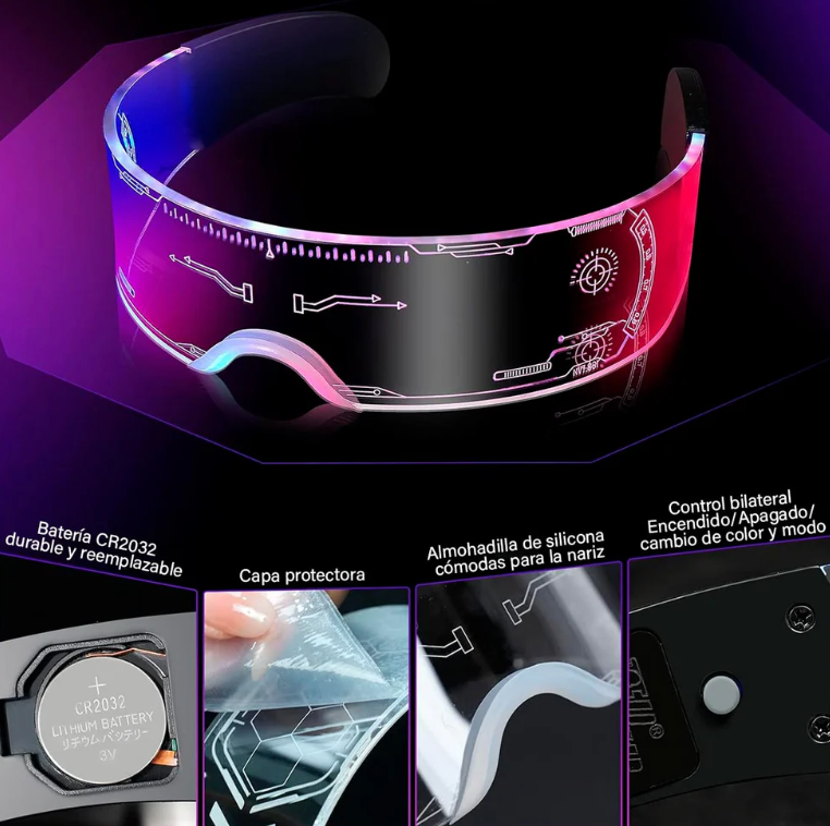 Gafas Luminosas Futuristas Luz LED de 7 Colores