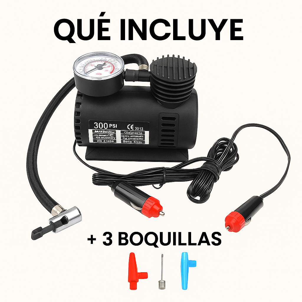 Mini Compresor Portátil 12V 300 PSI – Infla Llantas y Más en Minutos