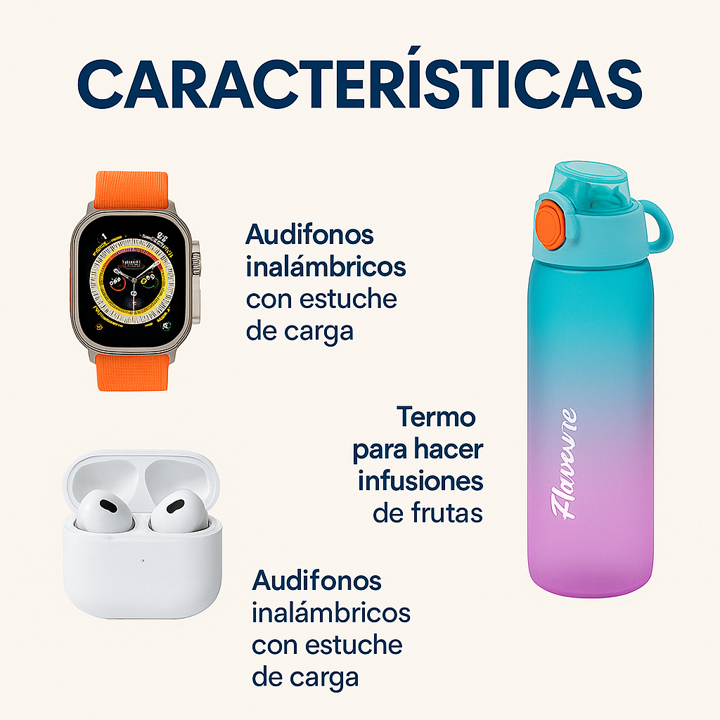 COMBO RELOJ + AUDIFONOS + TERMO DE SABOR EL COMBO PERFECTO
