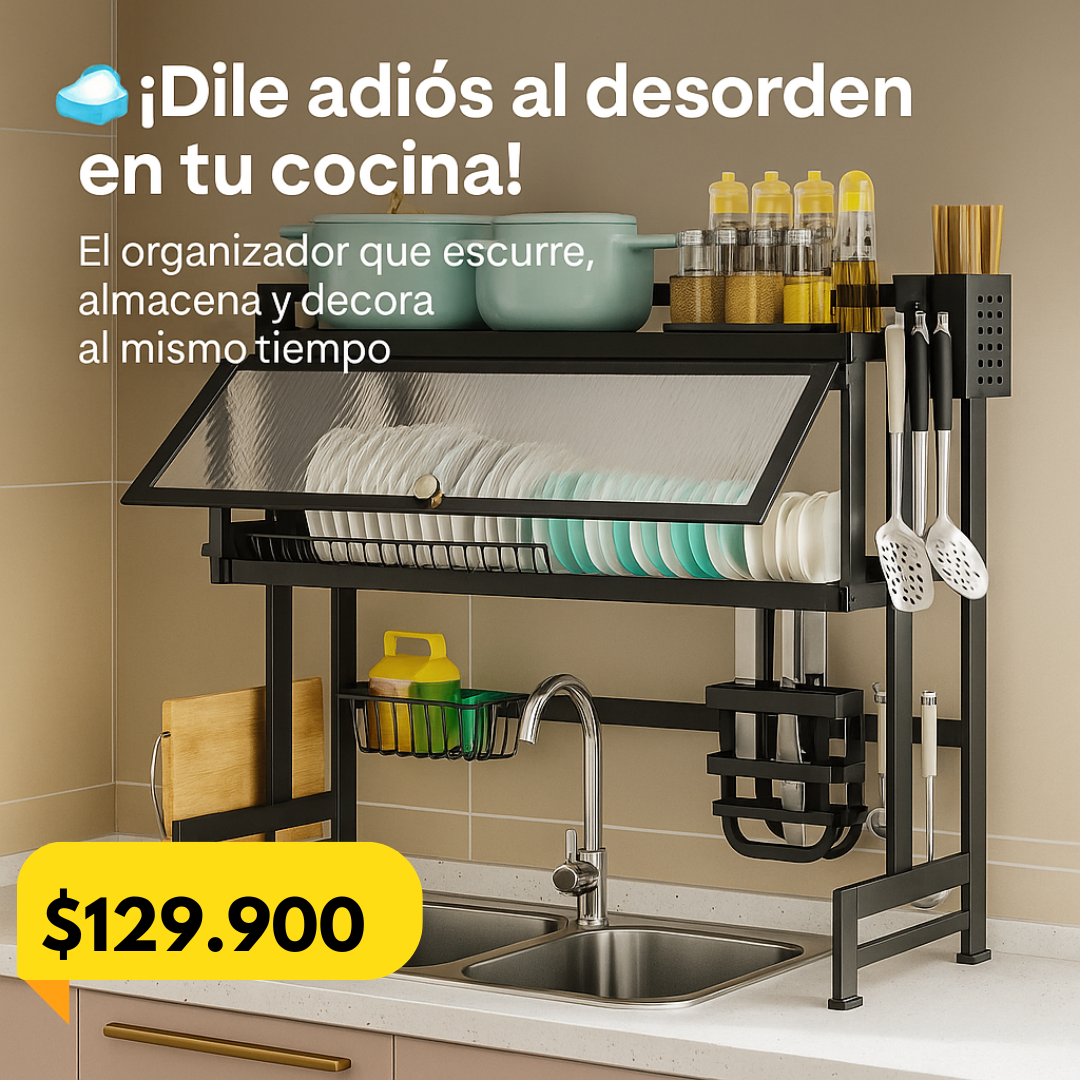 Organizador Escurridor de Platos Multifuncional - Estante de Cocina Todo en Uno