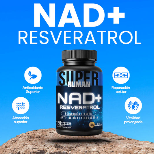 NAD + Resveratrol - Cápsulas de Reparación Celular Antienvejecimiento y Energía Extra (120 Cápsulas) - SuperHuman™