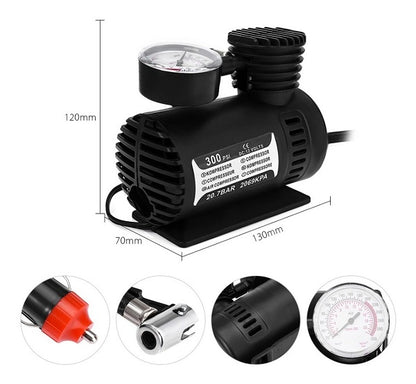 Mini Compresor Portátil 12V 300 PSI – Infla Llantas y Más en Minutos